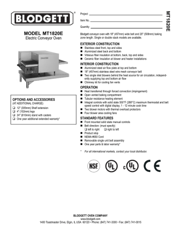 Blodgett MT1820E General Manual | Manualzz