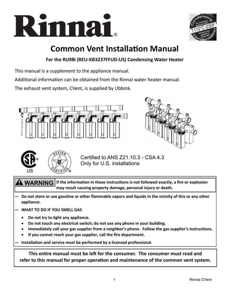 Rinnai RU98i Installation manual | Manualzz
