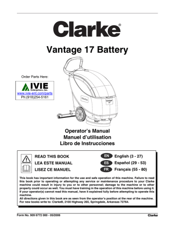 Clarke Vantage 14 Operator S Manual Manualzz Clarke Vantage 14 Operator S Manual Manualzz
