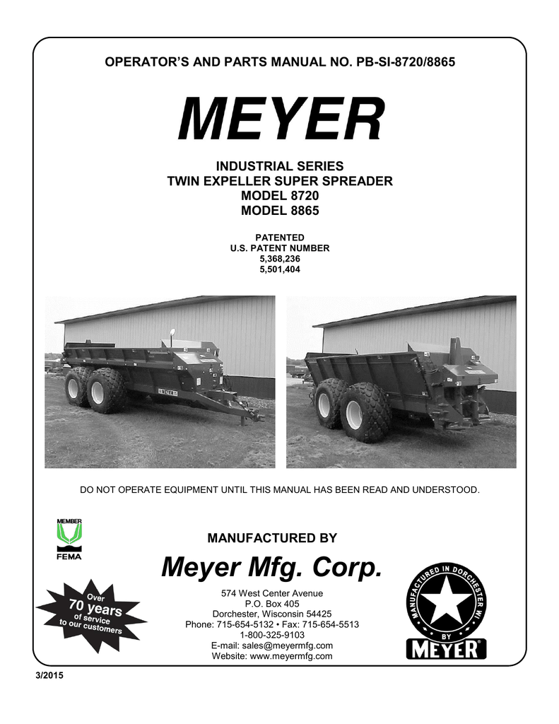 Meyer 8865 Operators Owner`s manual Manualzz