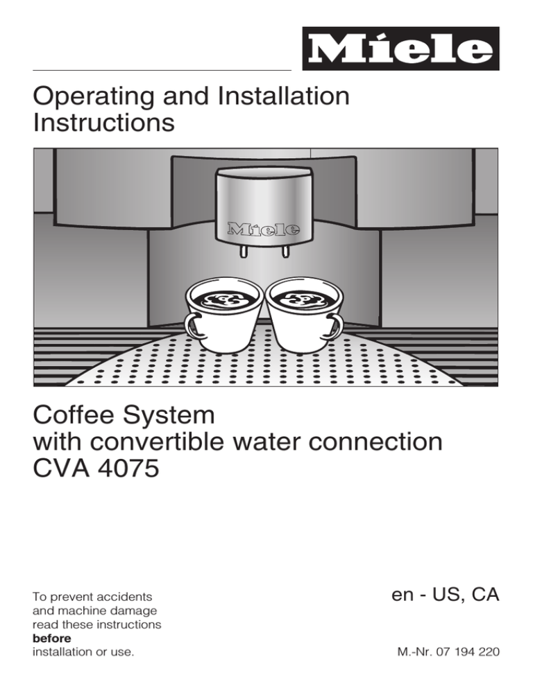 Miele Cva4075 Operating Instructions Manualzz