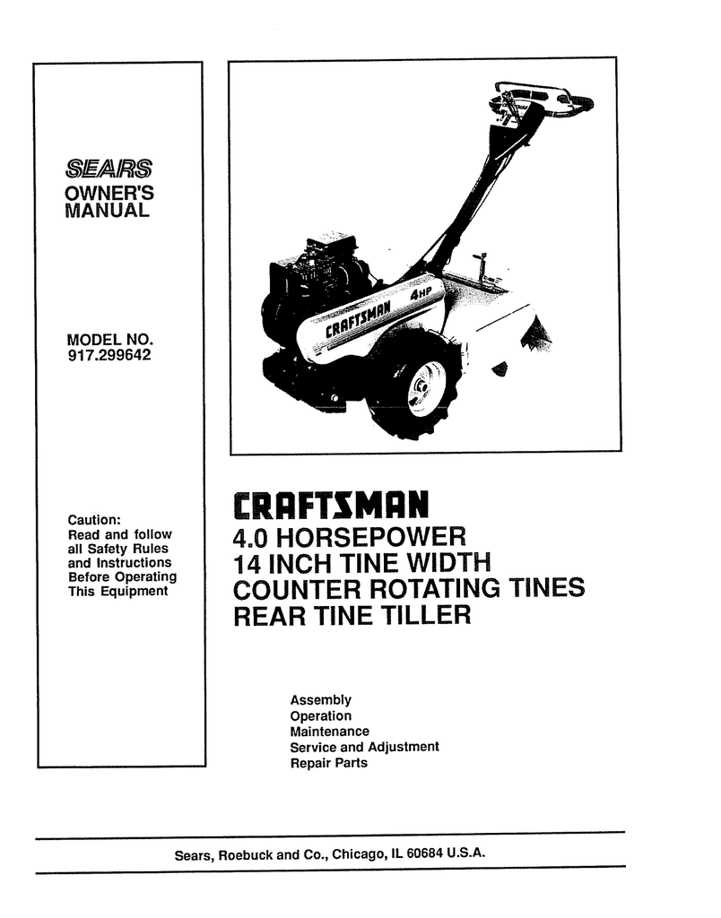 Craftsman tiller discount model 917 manual