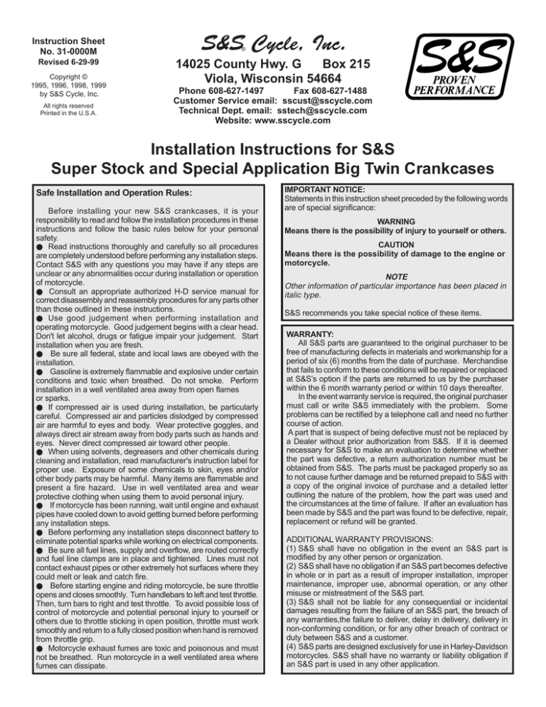S&S Cycle Motorcycle Accessories Service manual Manualzz
