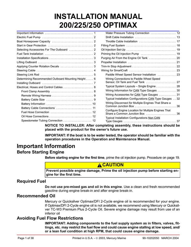 Mercury 0 Optimax Installation Manual Manualzz