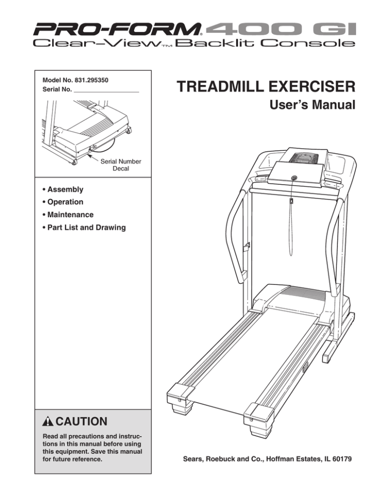 Proform 400 Gi Treadmill User S Manual Manualzz