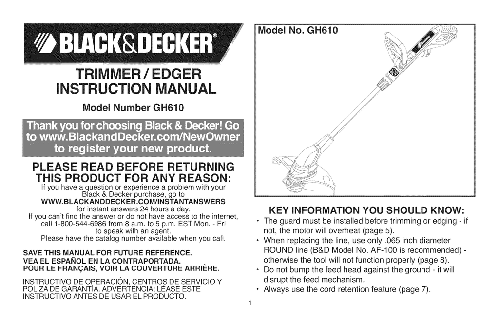 Black Decker GH610 Instruction manual Manualzz