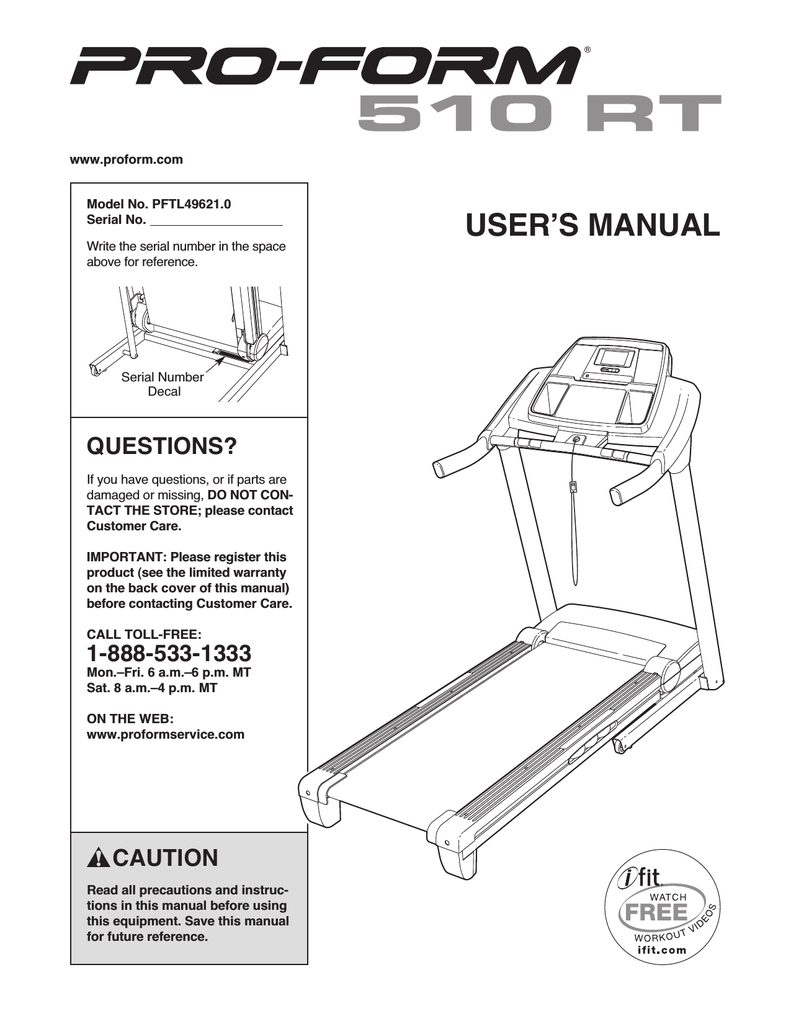 Owners Manual For Proform Treadmill