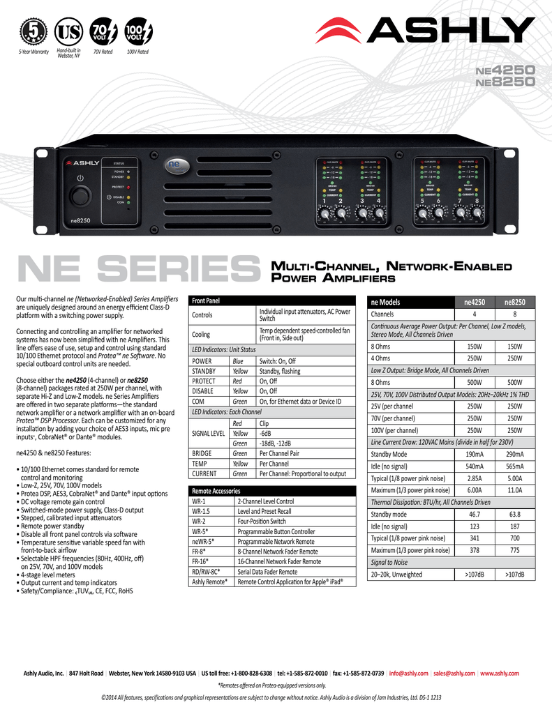 Ashly ne4250 Amplifier Four Channel 150 Watt per Channel at 8 Ohms