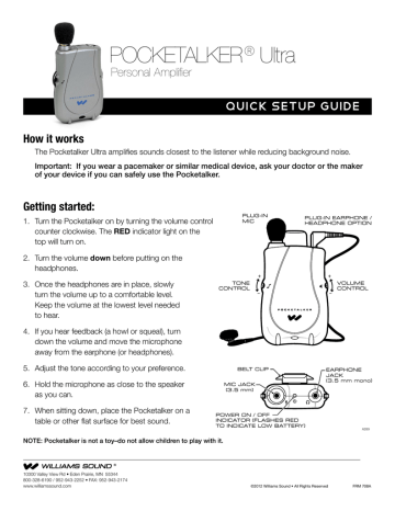 Williams Sound Pocketalker Quick Set-up, POCKETALKER ULTRA Manual