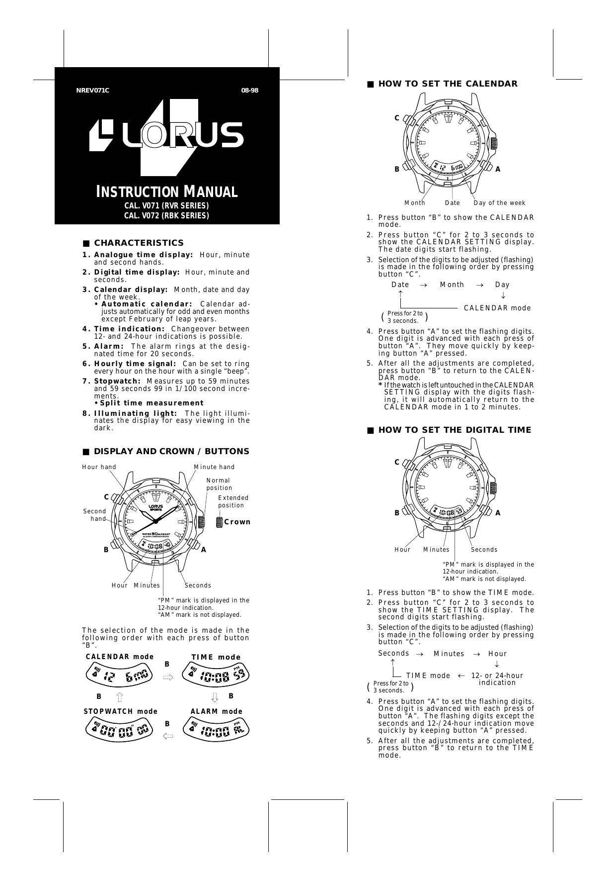 lorus digital watch instructions