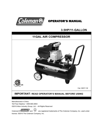 Coleman 02011 32 Air Compressor Operator's Manual 