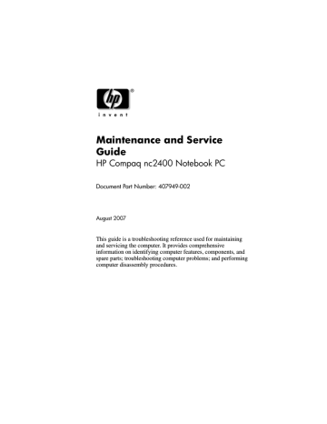 HP nc2400 - Notebook PC Maintenance and Service Guide | Manualzz