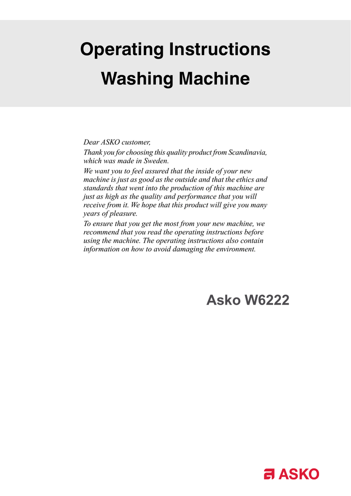 Constructa Washing Machine Operating Instructions Manualzz