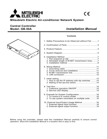 Mitsubishi Electric Central Controller Gb 50a Installation Manual Manualzz