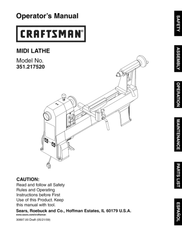 Craftsman 351217520 Mini Lathe Operator`s manual | Manualzz