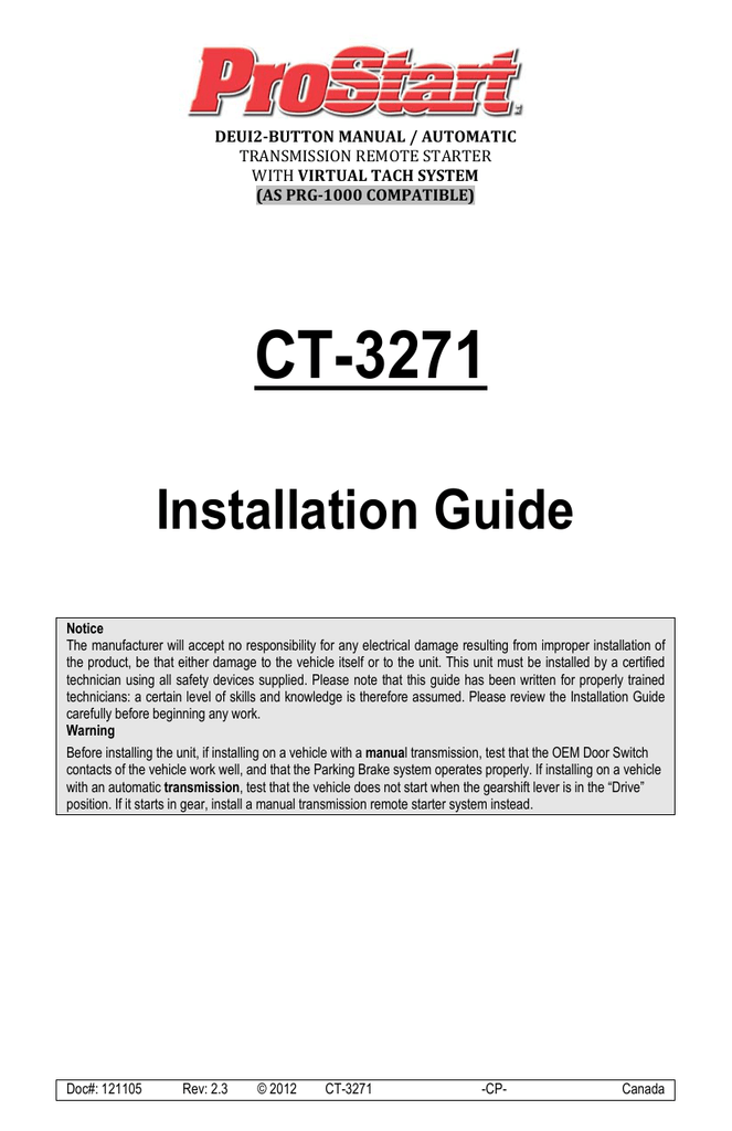 Prostart Ct 3271 Installation Guide