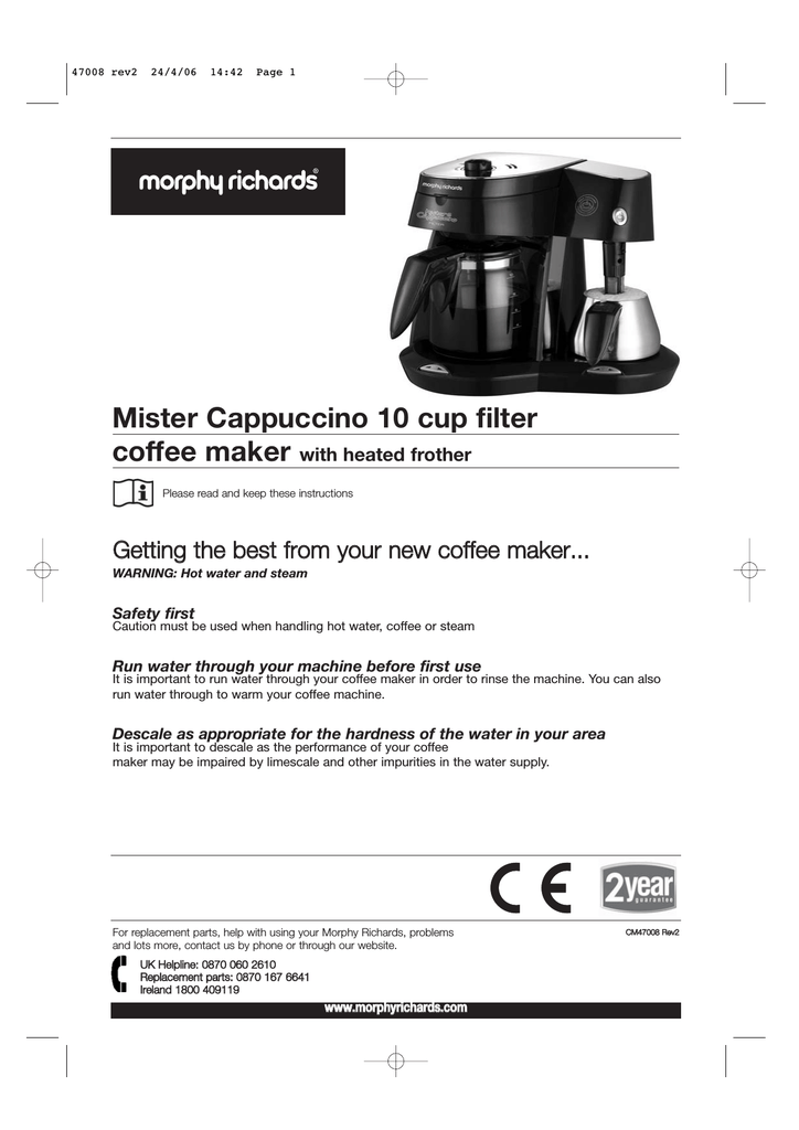 MORPHY RICHARDS 47094 FILTER COFFEE MAKER INSTRUCTIONS MANUAL Pdf