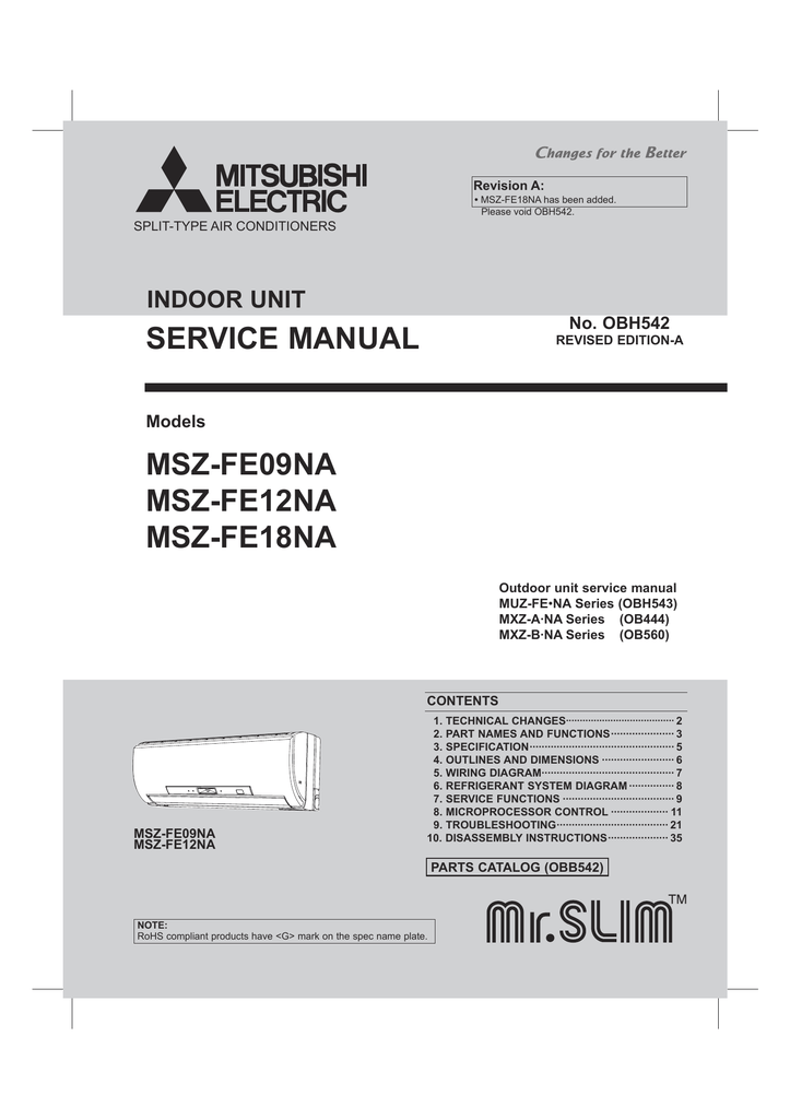 Mitsubishi Mr Slim Msz Fe09na Service Manual Manualzz