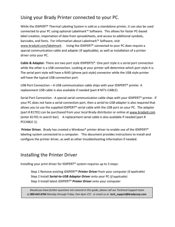 Using Your Brady Printer Connected To Your Pc Manualzz