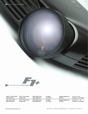 projectiondesign F1+ XGA Projector Product sheet | Manualzz