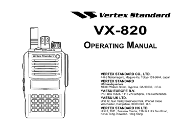 Vertex Standard | Operating manual | VX-820 Series Owner`s Manual | Manualzz
