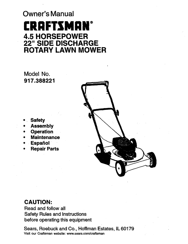 Craftsman 917.388221 Owner`s manual | manualzz.com. Craftsman Edger 35 Hp  Manual - Sears Craftsman 3.5hp ...