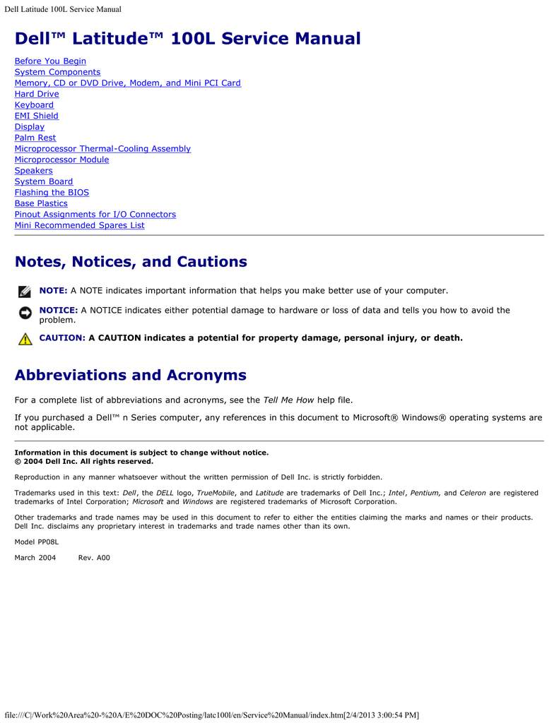 Dell Latitude 100l Service Manual Manualzz