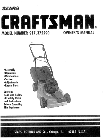 Craftsman 917372290 Walk-Behind Lawn Mower Owner's Manual | Manualzz