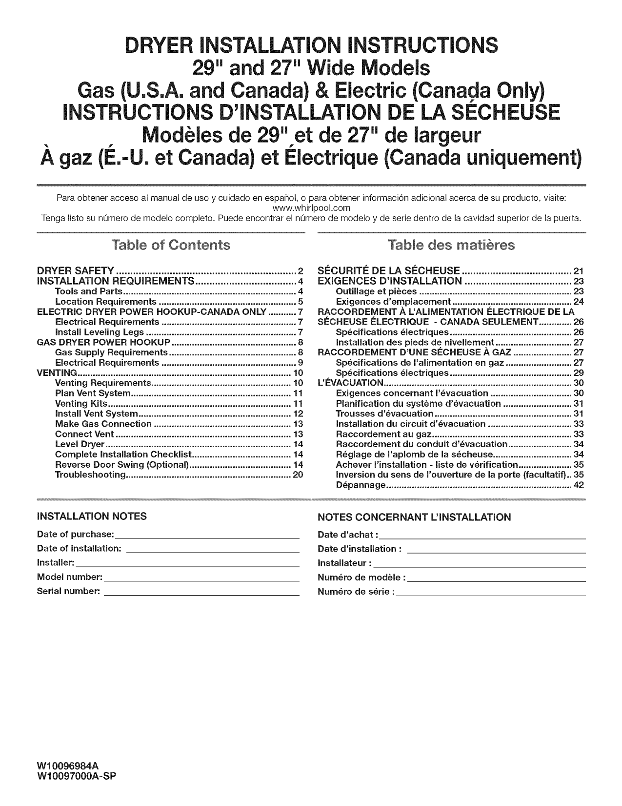 Whirlpool Wa Sp Specification Manualzz