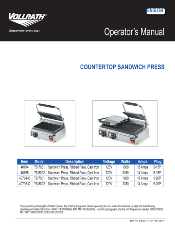 User manual | Vollrath 40795-C Operator`s manual | Manualzz