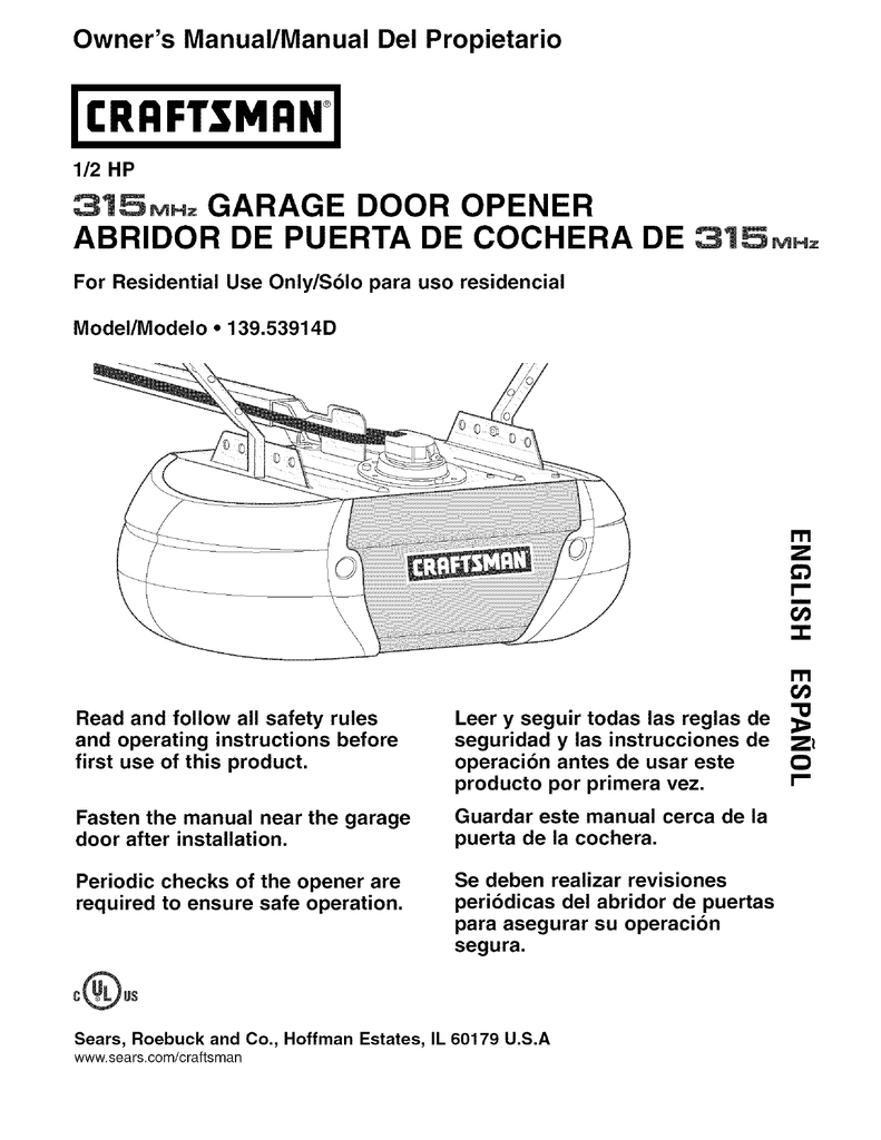 Craftsman 1 2 Hp Garage Door Opener Repair Manual | Dandk Organizer