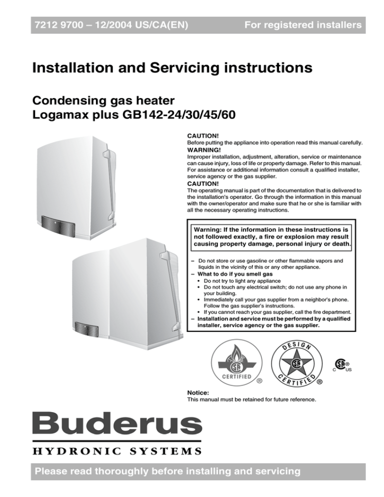 Buderus GB142 Operating instructions | Manualzz