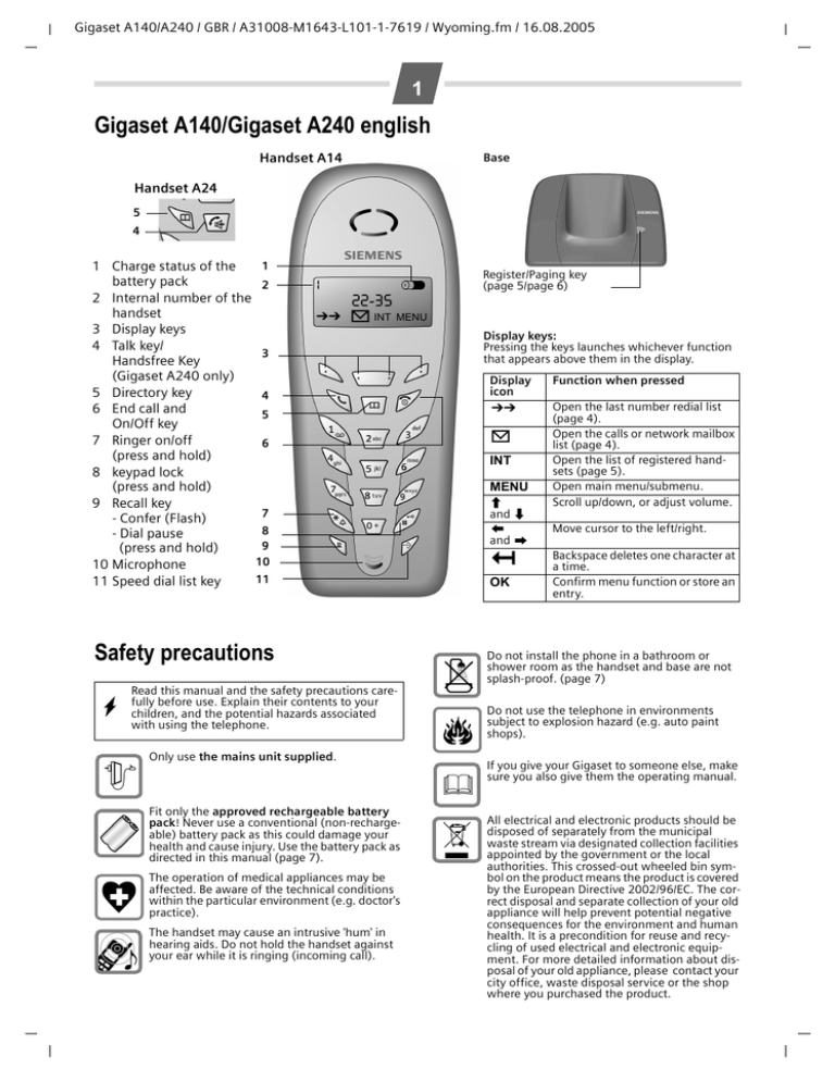 Siemens Gigaset A140 Operating Instructions Manualzz