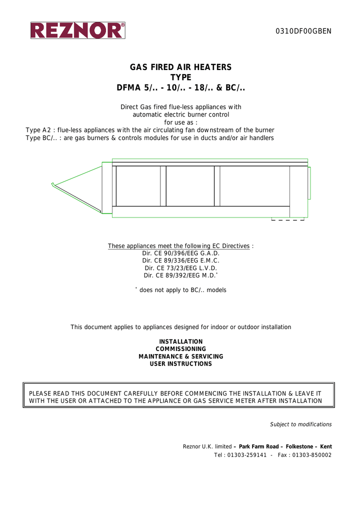 Reznor Gas Unit Heater Installation Manual