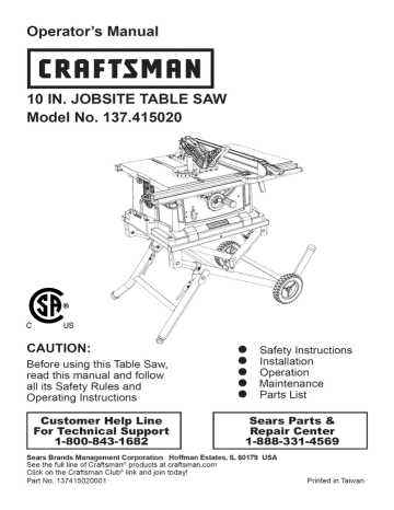 Craftsman 137.415030 Operator's Manual | Manualzz