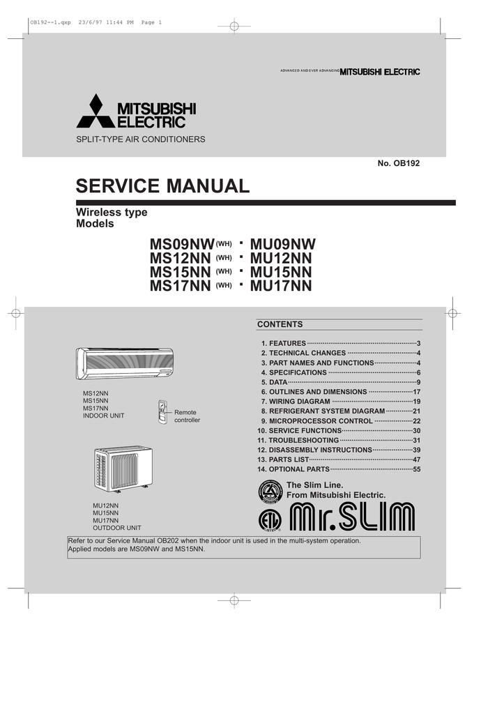 Mitsubishi Mr.Slim MS09NW Service manual | manualzz.com mr slim wiring diagram 