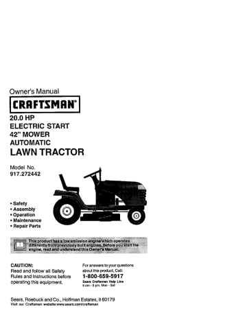 Craftsman 917.272442 Lawn Tractor Owner's Manual | Manualzz