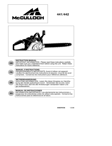 545079726 | Manual de usuario | OM, McCulloch, 441, 442, 952801946, 2006 |  Manualzz