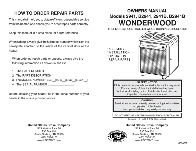 Intrepid Wood Stove Manual