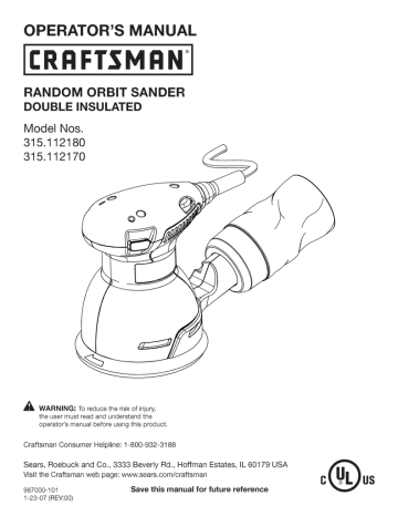 Craftsman 315112170 Sander Operator`s manual | Manualzz