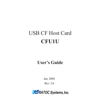 Ratoc CFU1U Rev.3.0 USB1.1 Host Adapter CF Card User`s guide | Manualzz