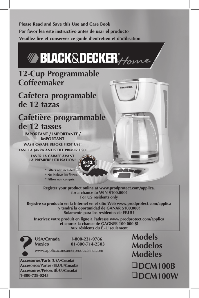 BLACK DECKER DCM100B Coffee Machine User guide Manualzz