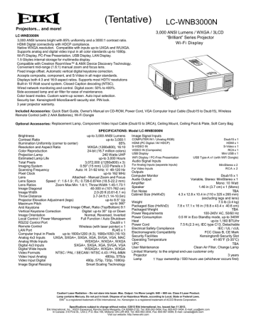 EIKI LC-WNB3000N Projector Product sheet | Manualzz