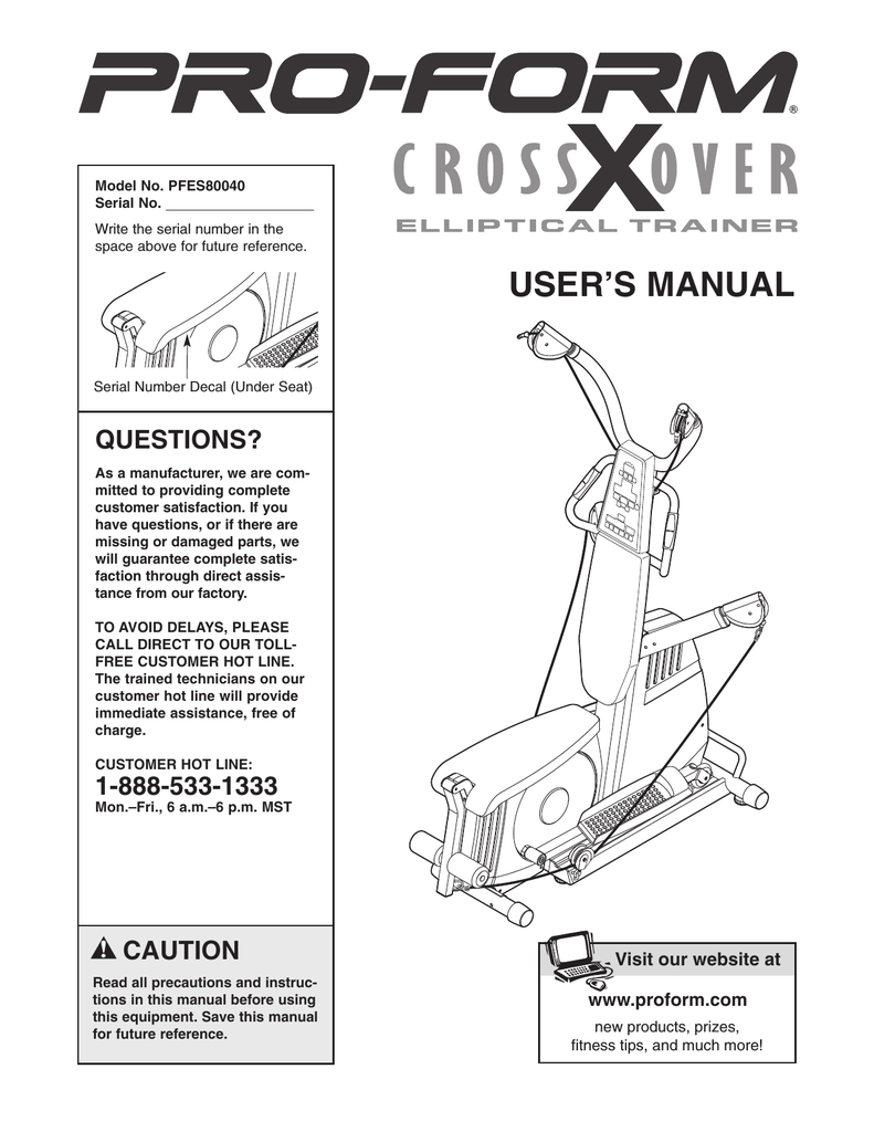 Proform crossover elliptical trainer manual instruction