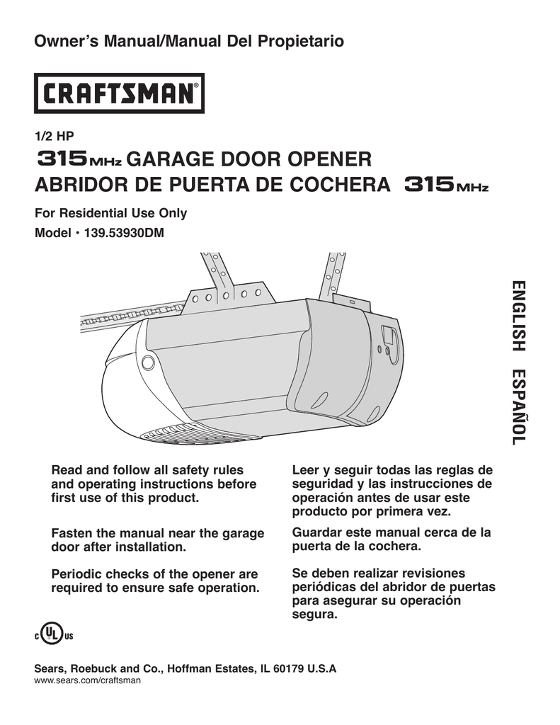 Craftsman 1 2 Hp Garage Door Opener Manual 41ac150 1m | Dandk Organizer