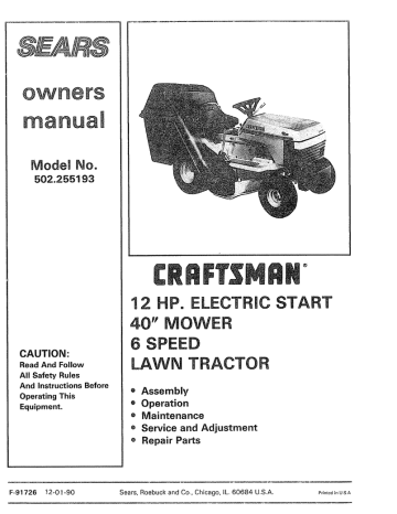 Craftsman 502.255193 Owner`s manual | Manualzz