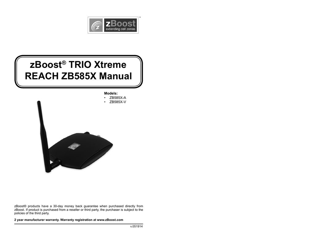 zBoost Trio Xtreme Reach ZB585X, ZB 585X-V User manual | Manualzz