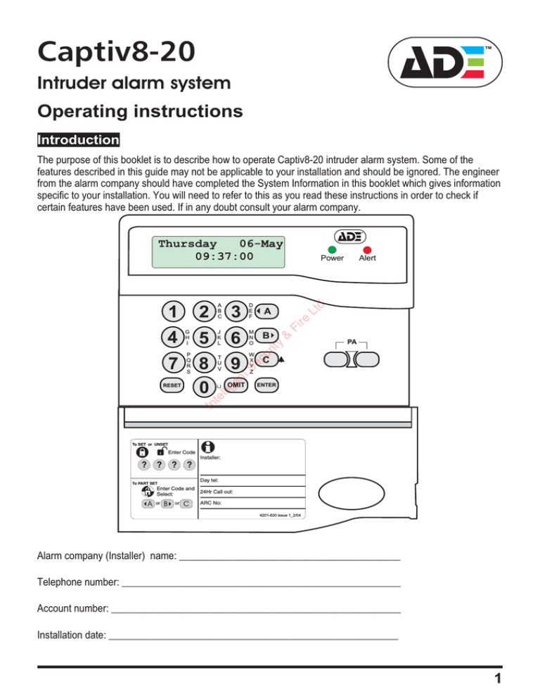 Ade Captiv8 Operating Instructions Manualzz