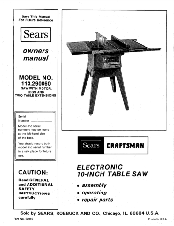 Craftsman 113.290060 Operating instructions | Manualzz