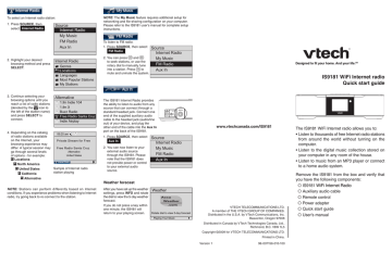 VTech IS9181 - Network Audio Player Quick start manual | Manualzz